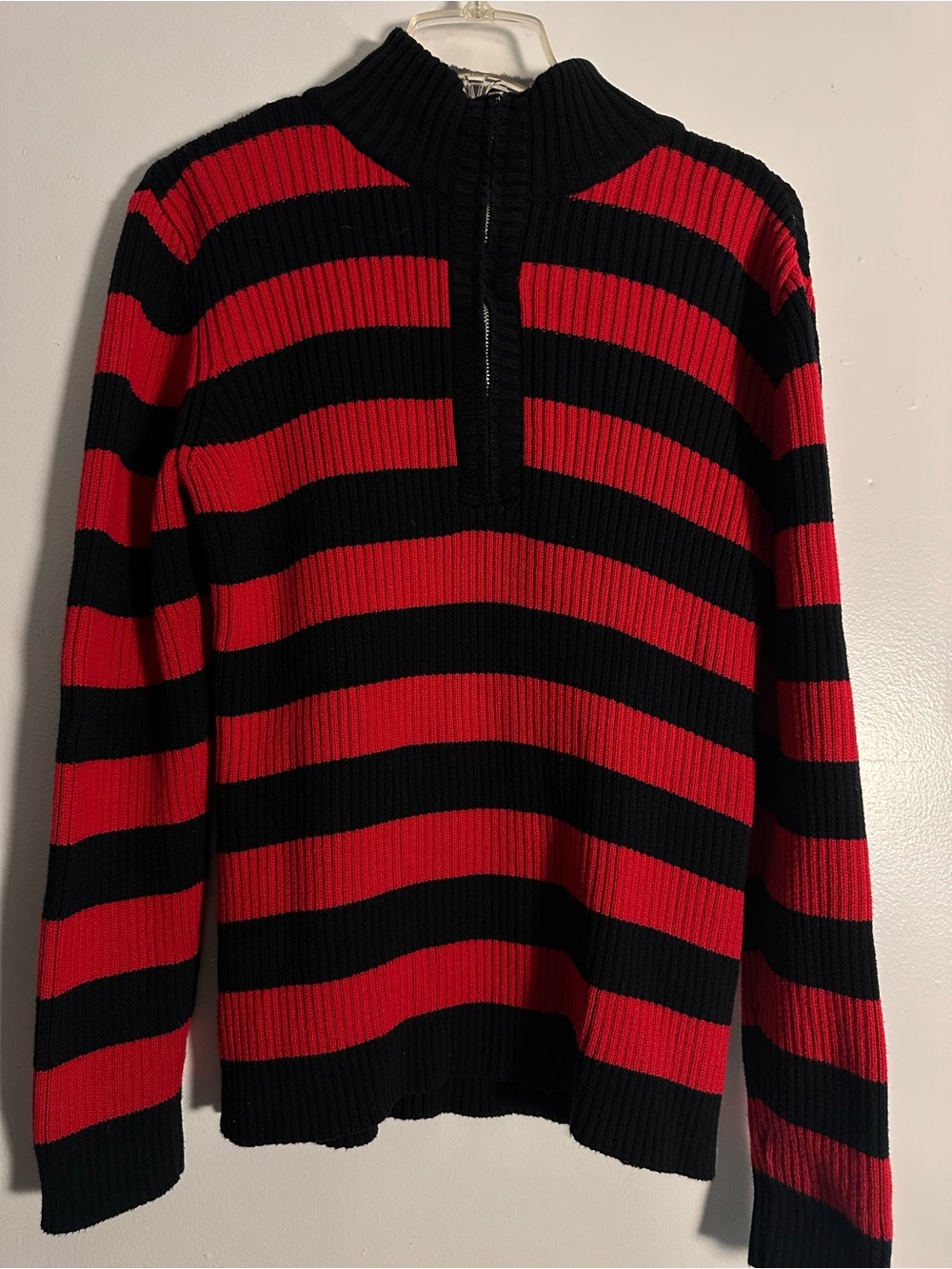 Liz Claiborne Vintage Y2K Grunge Red Black Striped Quarter-Zip Sweater XL
